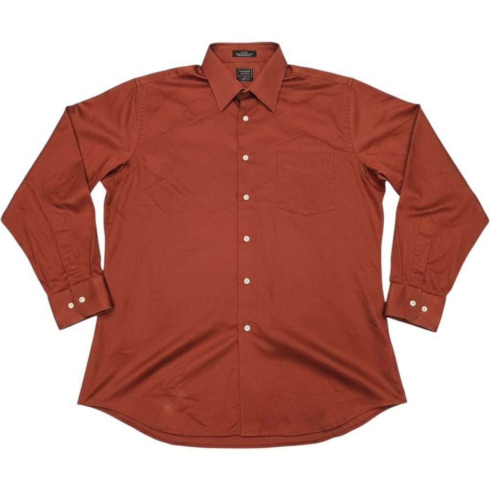 Arrow Dress Shirt Mens 16.5 34/35 Rust Orange Excellent Fitted Sateen Shirt
